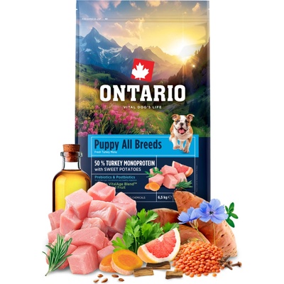 Ontario Puppy & Junior All Breeds Monoprotein Turkey & Sweet Potatoes 6,5 kg