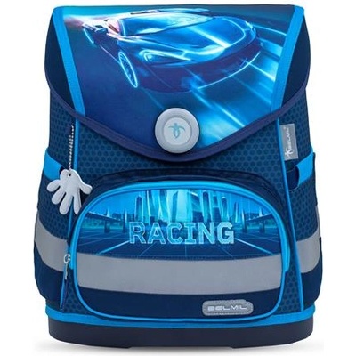 Belmil Ученическа чанта с магнитна дръжка, BELMIL "Compact Racing Blue Neon", състезателен автомобил 405-41/AG-12 (405-41/AG-12)