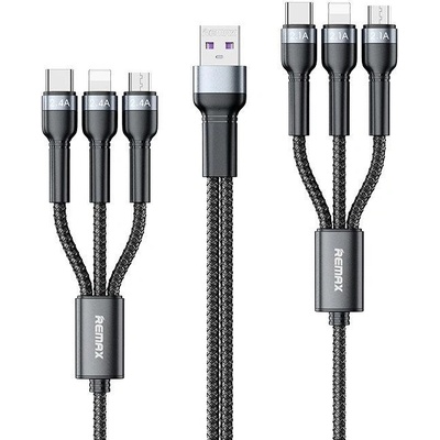 Remax RC-124 Jany Series - micro USB + USB Type C + Lightning / micro USB + USB Type C + Lightning, 2m, stříbrný)