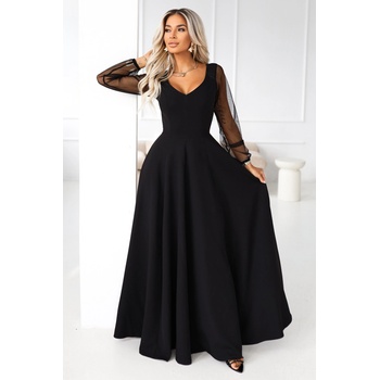 Numoco LORETTA уникални дълги рокли с тюлени ръкави и деколте - черно numoco | Cheren | ЖЕНИ | S