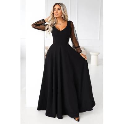 Numoco LORETTA уникални дълги рокли с тюлени ръкави и деколте - черно numoco | Cheren | ЖЕНИ | S