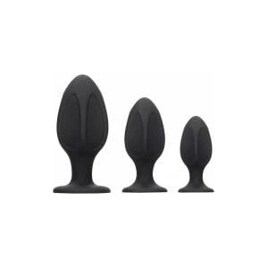 Ouch! by Shots Sinner Gear Diamond Silicone Anal Plug Set with Suction Base Black