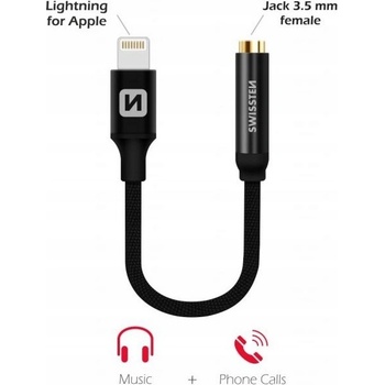 Swissten Adaptér TEXTILE pre iPhone Lightning - Jack 3,5 mm, 0,15 m