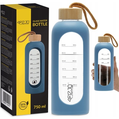 4FIZJO sklenená fľaša na vodu modrá 750 ml