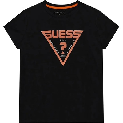 GUESS Черна тениска за момче с къс ръкав Guess с контрастно оранжево лого