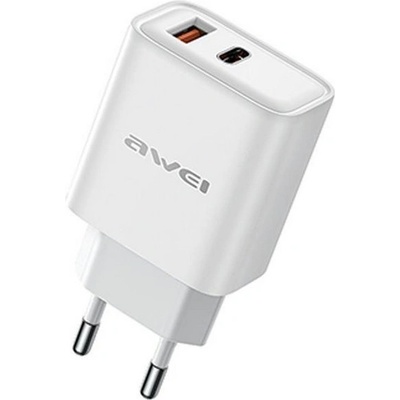 Awei PD81-EU мрежово зарядно устройство USB+Type-C гнездо 22, 5W, PD бързо зарядно устройство, БЯЛО (PD81-EU)