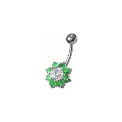 Šperky4U piercing do pupíku kytička tmavě zelené zirkony BP01257-E