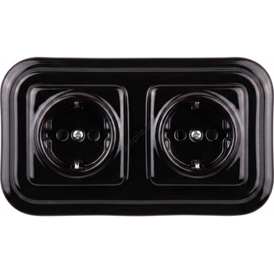 Elhard - Двойна керамична ретро розетка за домашна употреба с SCHUKO рамка 230V черна (EF0033B)
