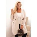 Dámske elegantné sako s golierom a veľkými vreckami Zelená