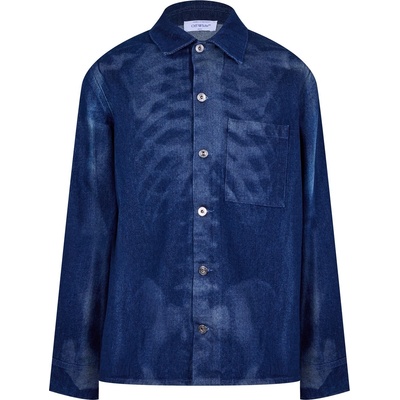 OFF WHITE Риза с дълъг ръкав OFF WHITE Men's Motif Skeleton Design Cotton Long Sleeve Denim Shirt - Blue/Black