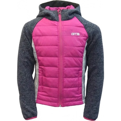 GTS Strickmix dětská hybridní mikina s kapucí aqua růžová/šedá