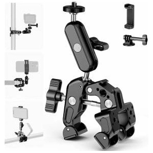 NEEWER Super Clamp with 3 Dual Ball Head Magic Arm, Camera Mobile Phone Holder with 1/4 3/8 Thread Cold Shoe Mobile Phone Holder, Action Camera Adapter Compatible with GoPro DJI iPhone 16 15 Pro Max ST88 - 1
