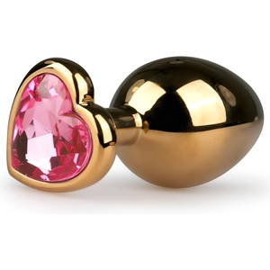 EasyToys - метален анален плъг с розов камък - златист, 3 см - lovesexshop