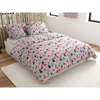 Textilomanie flanel obliečky RED DEERS AND TREES biele 2x 70x90 200x220