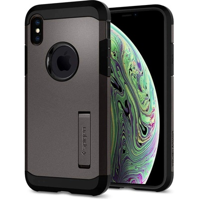 Spigen Tough Armor Case - хибриден кейс с най-висока степен на защита за iPhone XS, iPhone X (тъмносив)