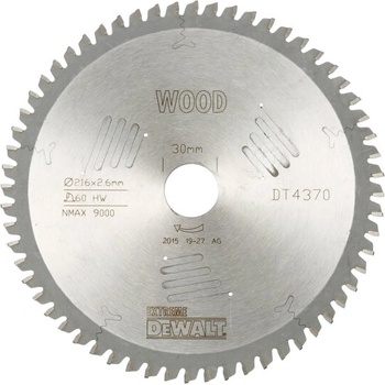 DEWALT Диск циркулярен Dewalt за рязане на дърво 216x30x2.6мм, 60z (DT4370)