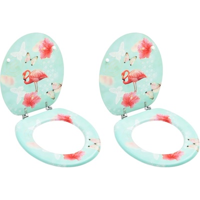 vidaXL WC тоалетни седалки с капак, 2 бр, МДФ, дизайн фламинго (3056405)
