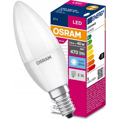 Osram LED VALUE CL B FR 40 5,7W/840 E14 4000K biela