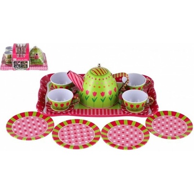 Teddies Čajová sada nádobí plech 14 ks 4 barvy v blistru 25 x 17 x 11 cm