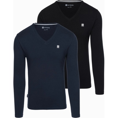 Ombre Clothing Комплект мъжки дълги ръкави SLIM FIT с V-образно деколте и лого 2 бр - тъмно синьо/черно микс V3 Z103 Ombre Clothing Ombre Clothing | Sin | МЪЖЕ | S