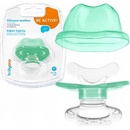 BabyOno hryzačka silikónova bez BPA v tvare cumlíka s krytom zelená