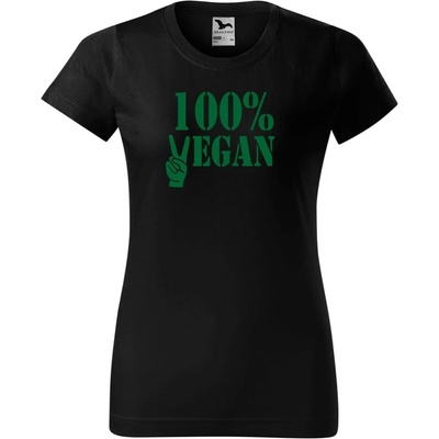 DOBRÝ TRIKO Dámské tričko 100% vegan zelený potisk Černá