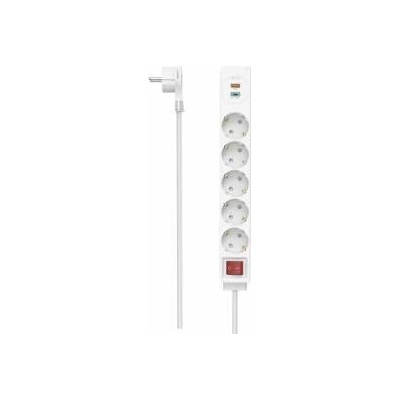Hama Разклонител HAMA USB-C/USB-A 3.4A, 5 гнезда, 2x USB, PD/Quick charge, макс 18W, 1.4м, 3680W, бял