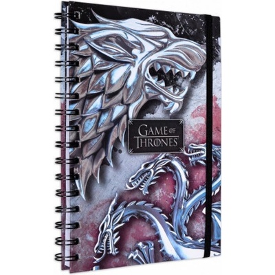 CurePink Poznánkový A5 blok Game of Thrones/Hra o Trůny: Stark & Targaryen kroužková vazba 14,8 x 21 cm SR72503