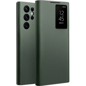 Qialino Активен Кожен Калъф за Samsung S22 Ultra, Qialino Smart View Book Case, Зелен (5906601061501)