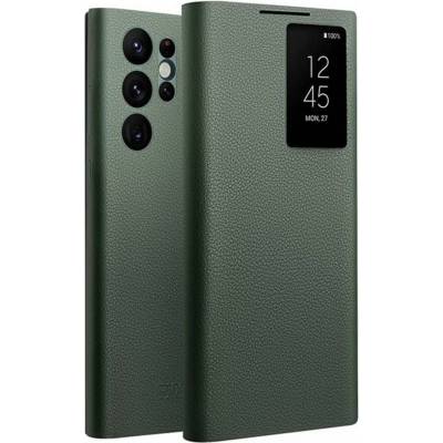 Qialino Активен Кожен Калъф за Samsung S22 Ultra, Qialino Smart View Book Case, Зелен (5906601061501)
