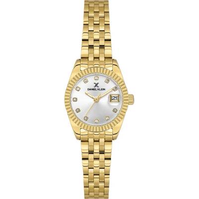 Daniel Klein DK. 1.14276-5 - дамски часовник, кварцов, 24 mm, сребрист, кристали, дата, златна верижка