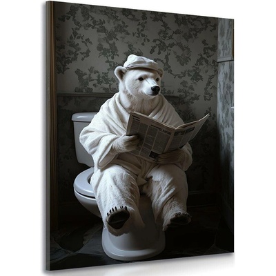 Obraz lední medvěd s novinami na záchodě - 40x60
