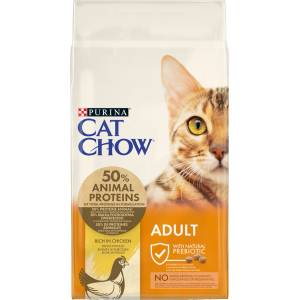 Cat Chow Adult Chicken - храна с високо съдържание на пилешко месо, 15 кг