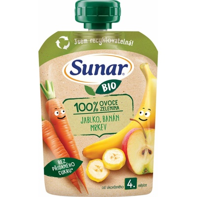 Sunar BIO ovocno-zeleninová kapsička jablko, banán, mrkva 100 g
