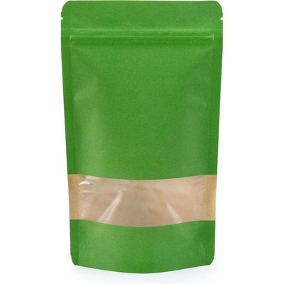 Doypack ZIP | zelený kraft papír s okénkem obsah 250ml (110 × 185 + 65mm)