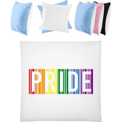 Darčeky PrintEQ Štvorcový Farebný Vankúš Dúhový nápis PRIDE Biela Nebeská modrá 40x40