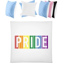 Darčeky PrintEQ Štvorcový Farebný Vankúš Dúhový nápis PRIDE Biela Nebeská modrá 40x40