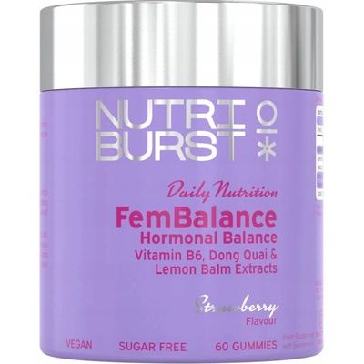 Nutriburst FemBalance Multivitamín gumídky pre ženy s vitamínom B6, medovkou a dong quai, jahoda 60 ks