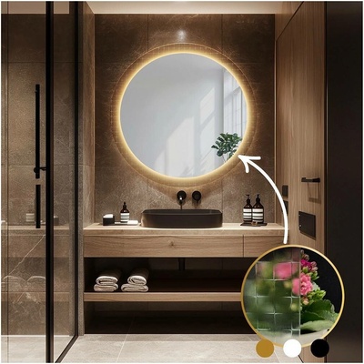 Alfaram Kulaté zrcadlo na ornamentálním skle Master Flex s osvětlením LUXORA FROSTED LED 80