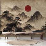 Art Gift Decor Фототапет Японски планини и червено слънце