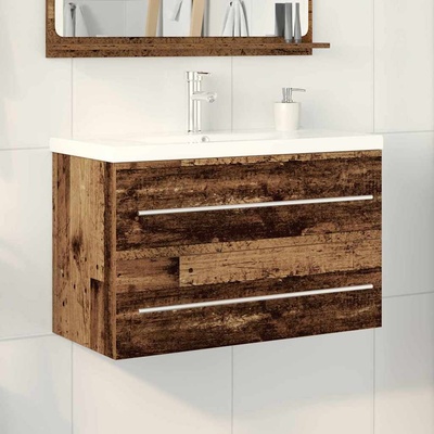 vidaXL Шкаф за мивка в баня 2 pcs Старо дърво 80 x 38, 5 x 48 cm (3333135)