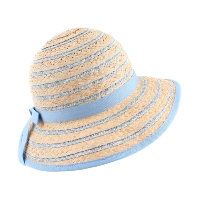 Дамска лятна шапка от рафия Fratelli Mazzanti FM 8138, Натурален/Светлосин