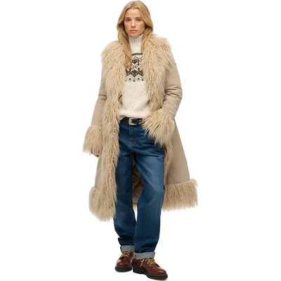 SUPERDRY Палто Superdry Long Afghan coat - Beige (Taupe)
