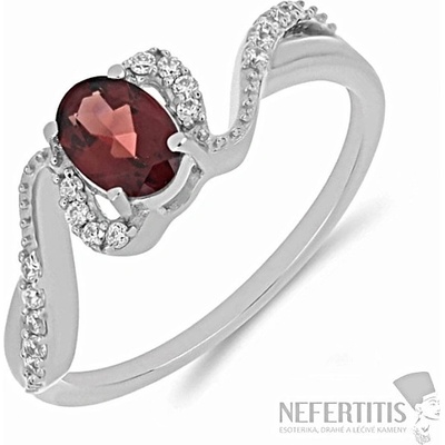 Nefertitis Prsten stříbrný s broušeným granátem a zirkony 030163 GT