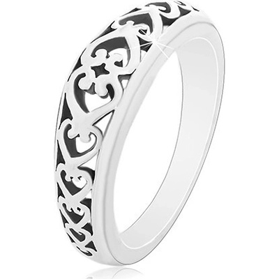 Šperky eshop prsten ze stříbra 925 vyřezávané srdíčkovité ornamenty černá patina M14.15