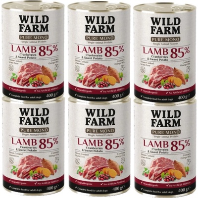 Wild Farm Pure Mono Jahňacie mäso brusnice a sladké zemiaky 6 x 400 g