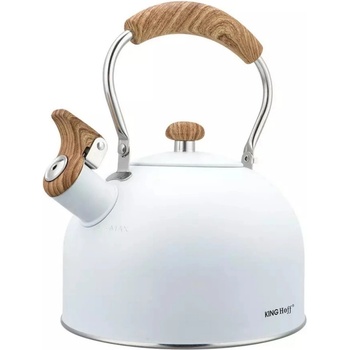 Kinghoff Свирещ чайник Kinghoff KH 1860, 2.5 л, Индукция, Дървена дръжка, Бял (KH 1860)