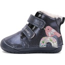 D.D.Step W070-52624 dětské barefoot zimní boty s kožíškem ptáček modrý