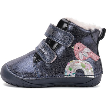 D.D.Step W070-52624 dětské barefoot zimní boty s kožíškem ptáček modrý
