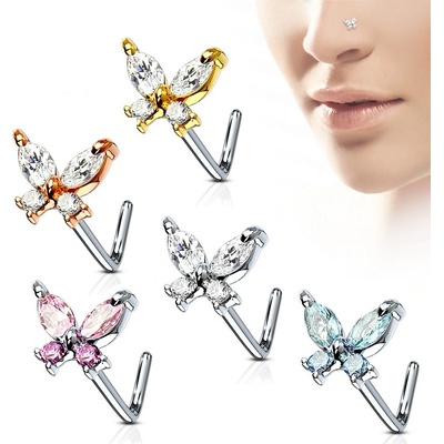 Šperky4U zahnutý piercing do nosu motýlek N0082-C